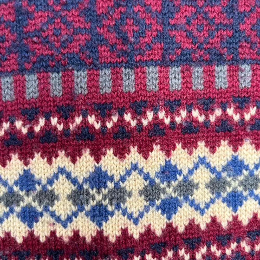 Vintage Talbots Fair Isle Wool Sweater Vest Burgundy Button Front Petite Preppy‎